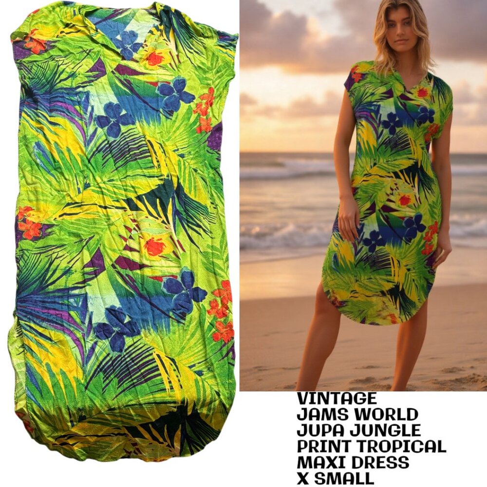 VINTAGE‎ JAMS WORLD Jupa Jungle Palm Collection x-small maxi dress